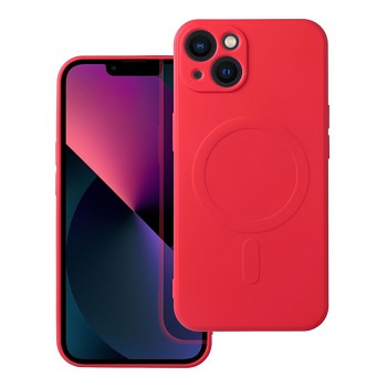 Kryt Silicone Mag Cover s podporou MagSafe pro iPhone 13 s ochranou fotoaparátu červený