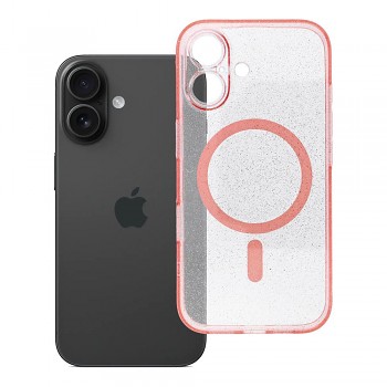 Clear Mag Cover Glitter kryt pro iPhone 16 s MagSafe růžový se třpytkami