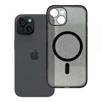 Kryt Clear Mag Cover - Glitter pro iPhone 15 s podporou MagSafe a ochranou fotoaparátu černý třpytivý