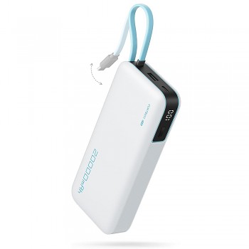 Powerbanka Cuktech LPB200N s integrovaným kabelem Lightning USB-C LED displej 20000 mAh 45 W bílá