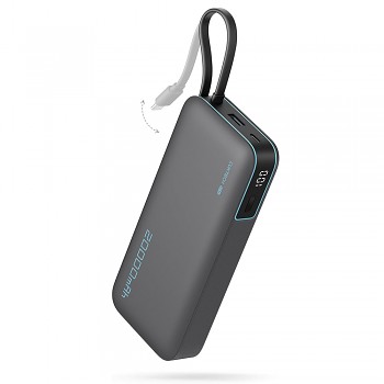 Cuktech Power Bank LPB200N s vestavěným kabelem USB USB-C Lightning LED displej 20000 mAh 45 W černá
