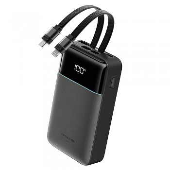 Cuktech Power Bank LPB200NL s vestavěným kabelem USB-C a Lightning displej 40 W 20000 mAh šedá