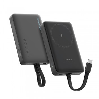 Cuktech Magnetic Power Bank WPB100L magnetická powerbanka s integrovaným kabelem USB-C bezdrátová 7.5 W drátová 22.5 W 10000 mAh černá