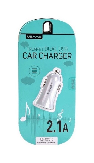 Autodobíječ USAMS Trumpet CC013 Dual 2.1 A bílý 25576