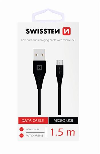 Levně Datový kabel Swissten microUSB 1,5m černý 28984