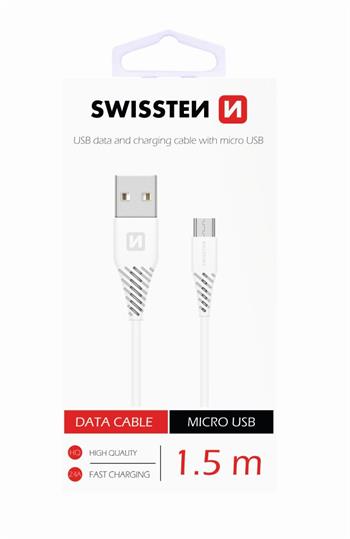 Levně Datový kabel Swissten microUSB 1,5m bílý 28985
