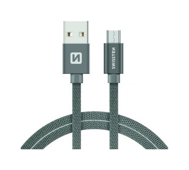 Levně Datový kabel Swissten microUSB 2m šedý 30513