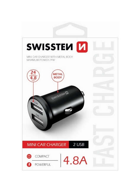 Nabíječka do auta Swissten 4.8A černá Dual 30906