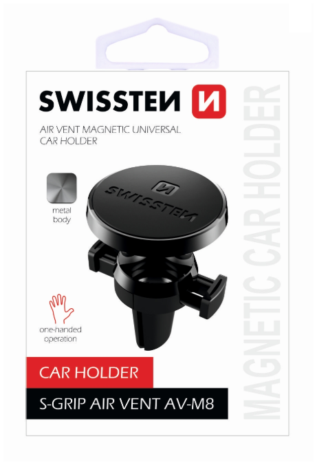 Levně Držák do auta na větrací mřížku Swissten S-Grip M8 černý 33735