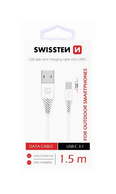 Levně Datový kabel Swissten pro outdoorové smartphony USB-C (Type-C) 1,5m bílý 36889