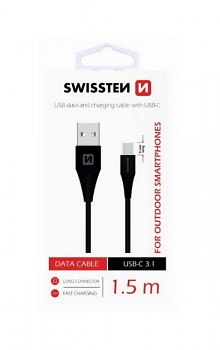 Datový kabel Swissten pro outdoorové smartphony USB-C (Type-C) 1,5m černý