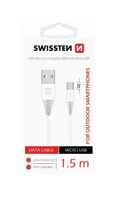 Levně Datový kabel Swissten pro outdoorové smartphony micro USB 1,5m bílý 36892