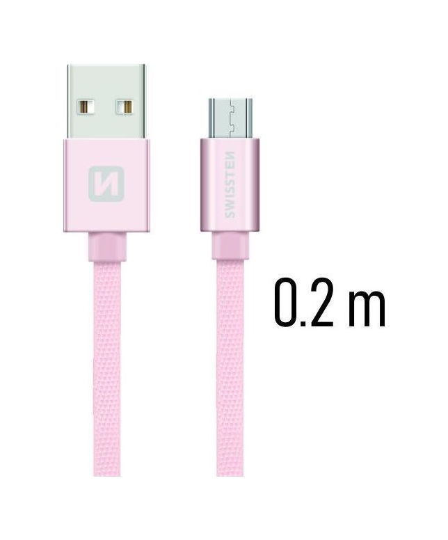 Levně Datový kabel Swissten microUSB 0,2m růžový 43808