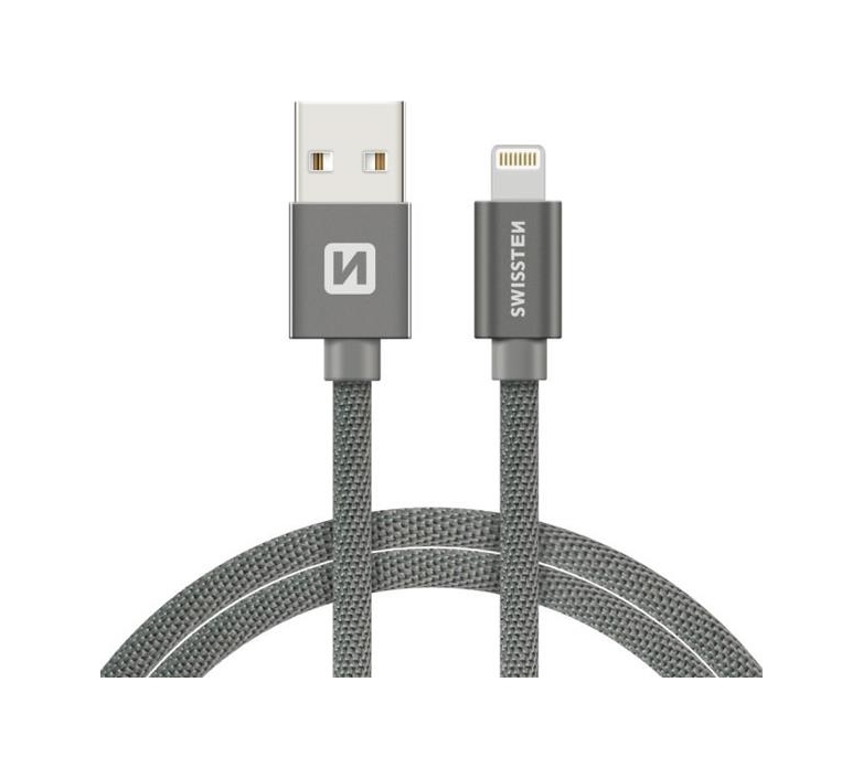 Levně Datový kabel Swissten Lightning 0,2m šedý 43825