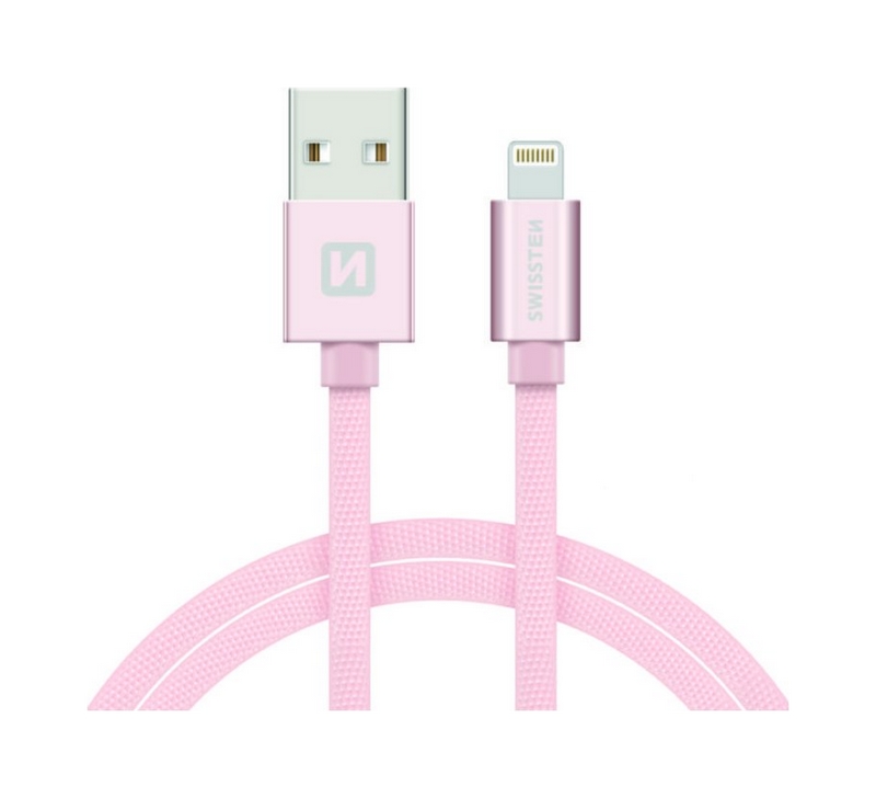 Levně Datový kabel Swissten Lightning 0,2m růžový 43828