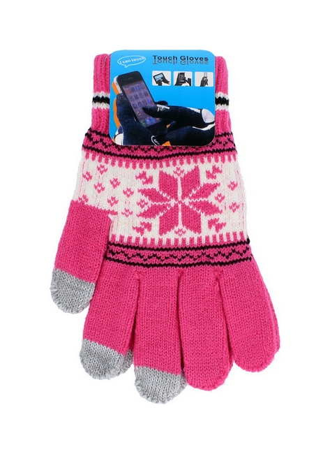 Levně Rukavice TopQ na mobilní telefon Snowflake růžové vel. M 46237 (dotykové rukavice na mobil)