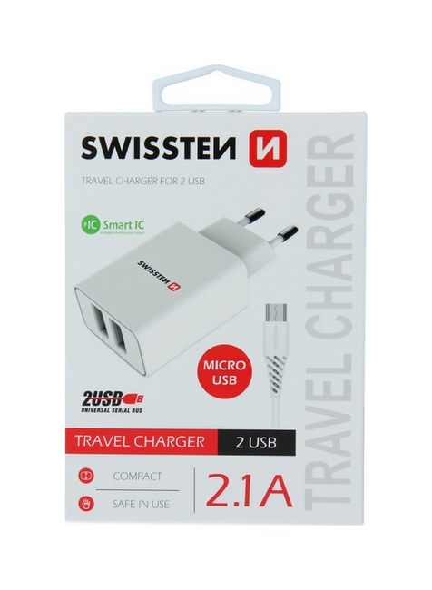 Nabíječka Swissten microUSB Dual Smart IC 2.1A bílá 46695