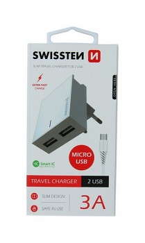 Nabíječka Swissten microUSB Dual Smart IC 3A bílá