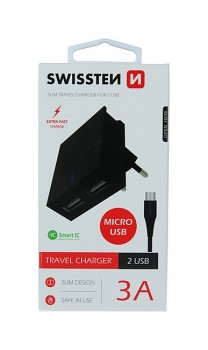 Nabíječka Swissten microUSB Dual Smart IC 3A černá