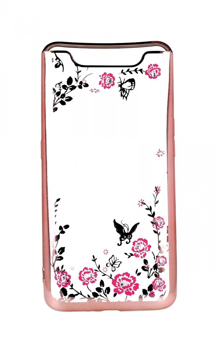 Zadní silikonový kryt na Samsung A80 růžový s růžovými květy