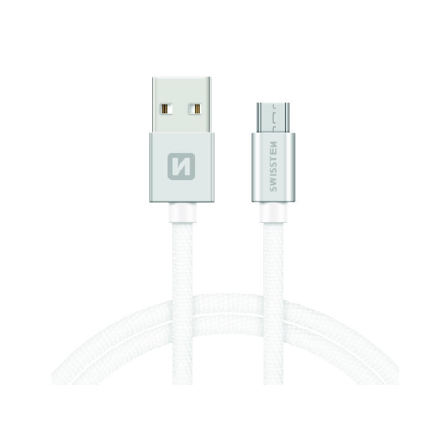 Levně Datový kabel Swissten microUSB 1,2m stříbrný 47726