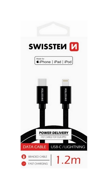Datový kabel Swissten USB-C / Lightning MFi 1,2m černý 47878