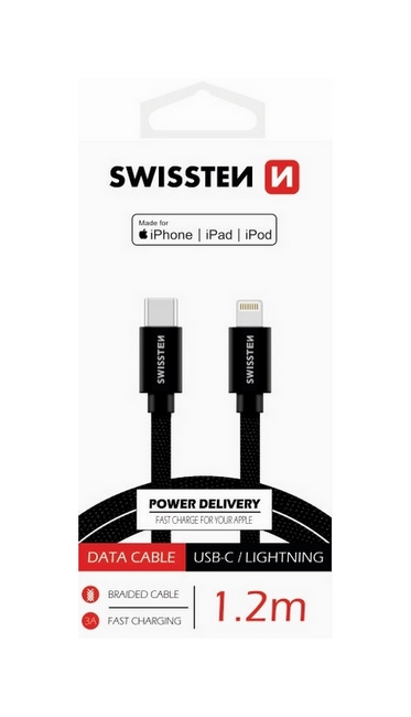 Levně Datový kabel Swissten USB-C / Lightning MFi 1,2m černý 47878