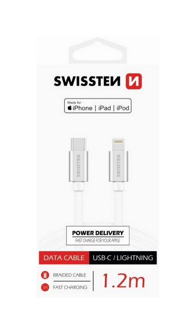 Datový kabel Swissten USB-C / Lightning MFi 1,2m stříbrný 47879