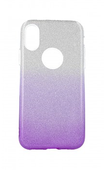 Zadní pevný kryt Forcell na iPhone XS glitter stříbrno-fialový