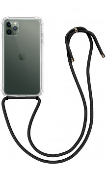 Zadní silikonový kryt na iPhone 11 Pro s černou šňůrkou průhledný