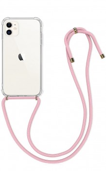 Zadní silikonový kryt na iPhone 11 s růžovou šňůrkou průhledný