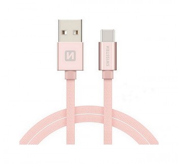 Datový kabel Swissten USB-C (Type-C) 1,2m růžový