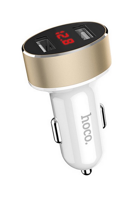 Autodobíječ HOCO Z26 Dual 2.1A s LED displejem bílo-měděný 50837