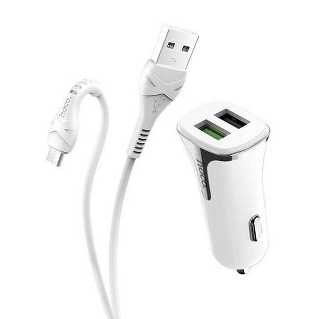 Rychlonabíječka do auta HOCO Z31 vč. datového kabelu micro USB bílá 50846