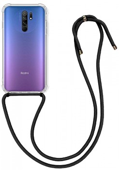 Zadní silikonový kryt na Xiaomi Redmi 9 s černou šňůrkou průhledný