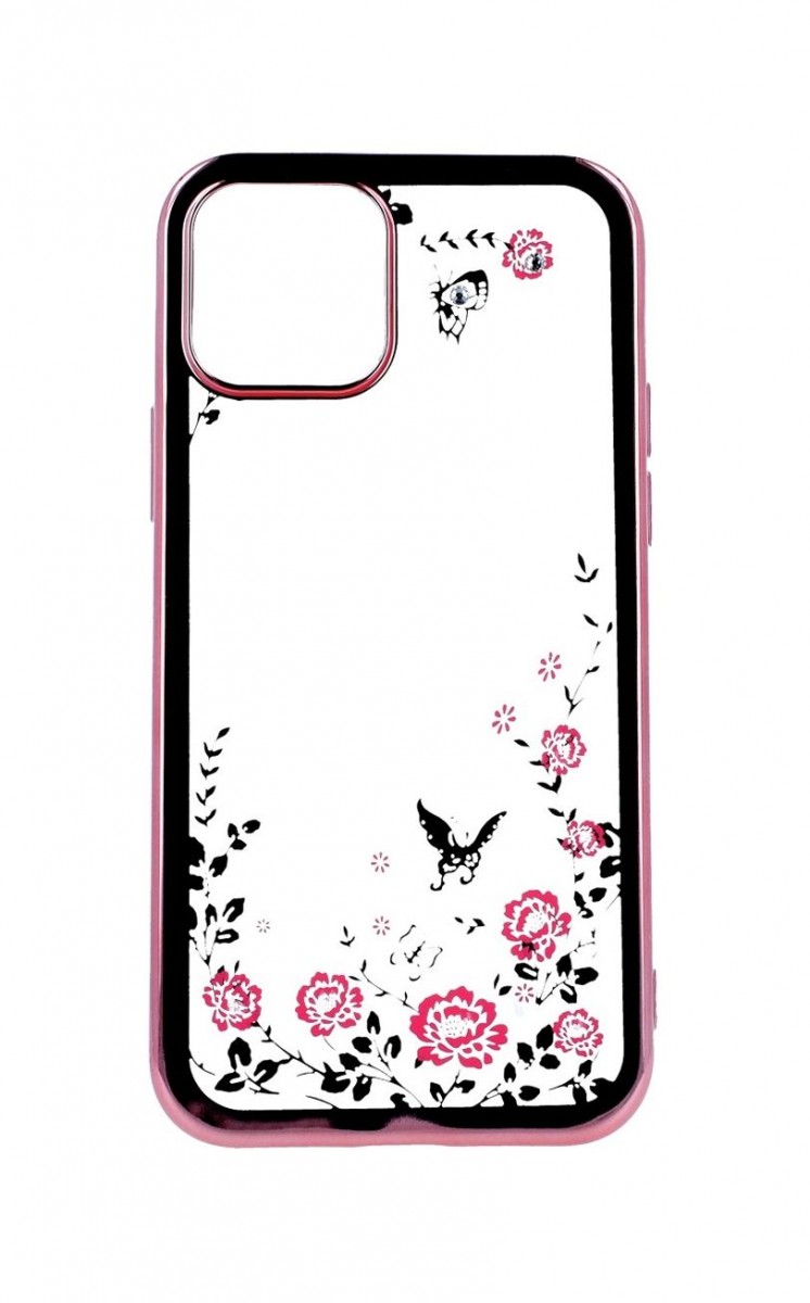 Zadní silikonový kryt na iPhone 12 růžový s růžovými květy