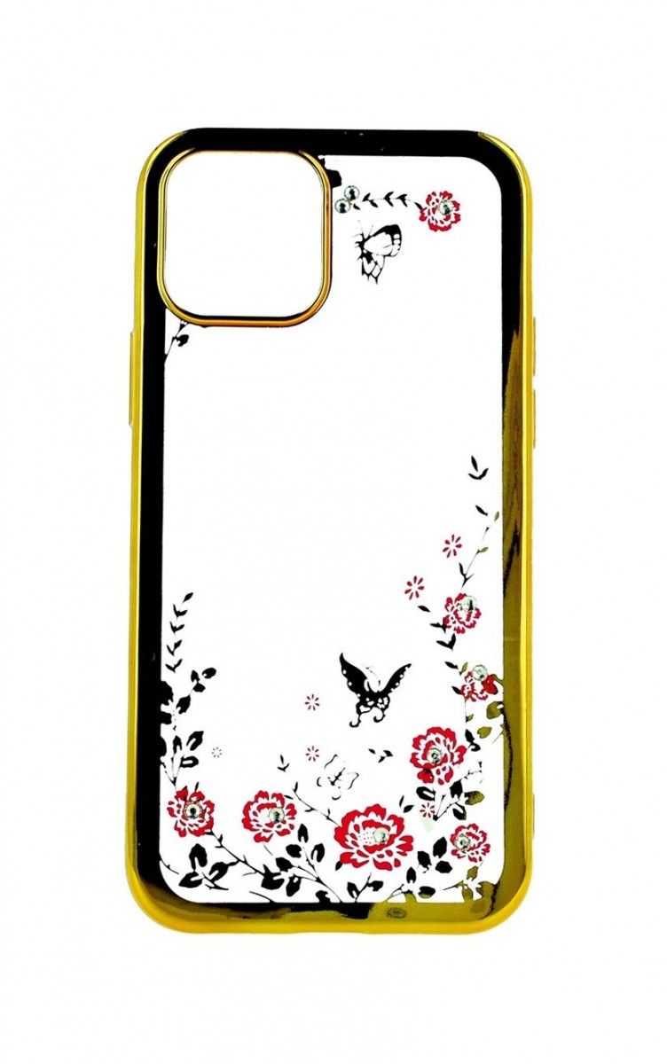 Zadní silikonový kryt na iPhone 12 zlatý s růžovými květy