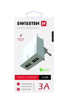 Cestovní adaptér Swissten Dual Smart IC 3A bílý