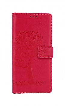 Knížkové pouzdro na Xiaomi Redmi 9 Tmavě růžový strom sovičky