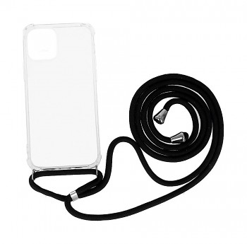 Zadní silikonový kryt na iPhone 12 s černou šňůrkou průhledný