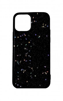Zadní silikonový kryt na iPhone 12 Glitter Star černý