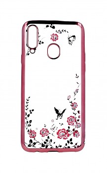 Zadní silikonový kryt na Samsung A20s růžový s růžovými květy