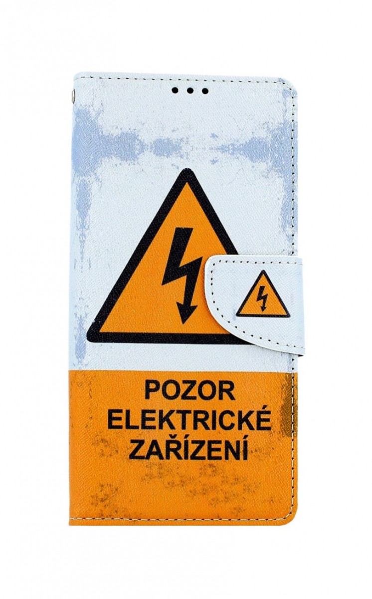 Levně Pouzdro TopQ Samsung A42 knížkové Pozor elektrické zařízení 55575 (kryt neboli obal na mobil Samsung A42)