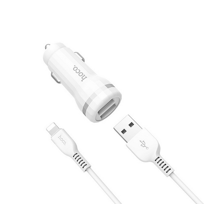 Nabíječka do auta HOCO Z27 vč. datového kabelu lightning Dual bílá 55801