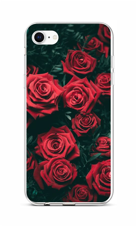 Zadní silikonový kryt na iPhone SE 2020 Červené růžičky