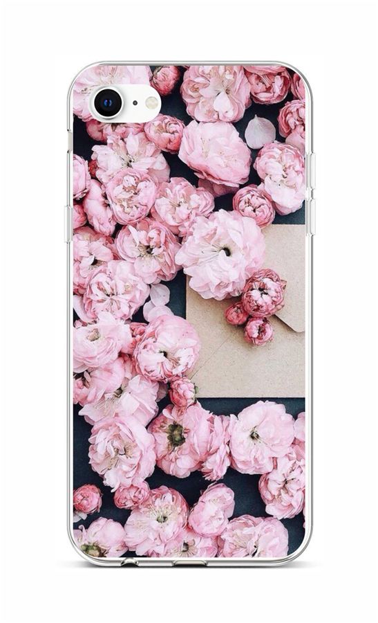 Zadní silikonový kryt na iPhone SE 2020 Růžové květy