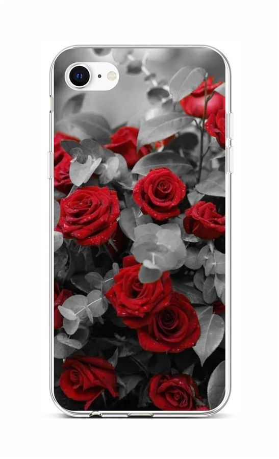 Kryt TopQ iPhone SE 2020 silikon Červené růže mix 58731 (pouzdro neboli obal na mobil iPhone SE 2020)