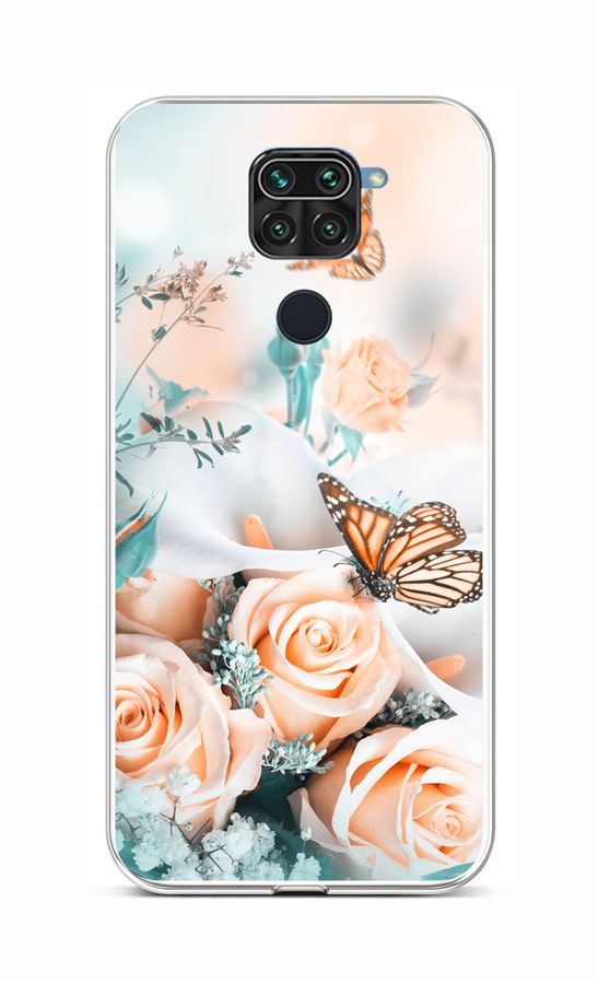 Levně Kryt TopQ Xiaomi Redmi Note 9 silikon Růže s motýlem 58958 (pouzdro neboli obal na mobil Xiaomi Redmi Note 9)