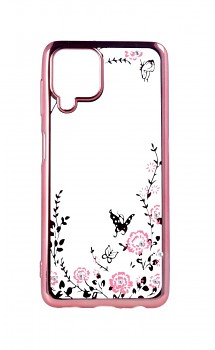 Zadní silikonový kryt na Samsung A22 růžový s růžovými květy