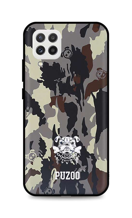 Levně Kryt TopQ Samsung A22 3D silikon Maskáčové s buldokem 60522 (pouzdro neboli obal na mobil Samsung A22)
